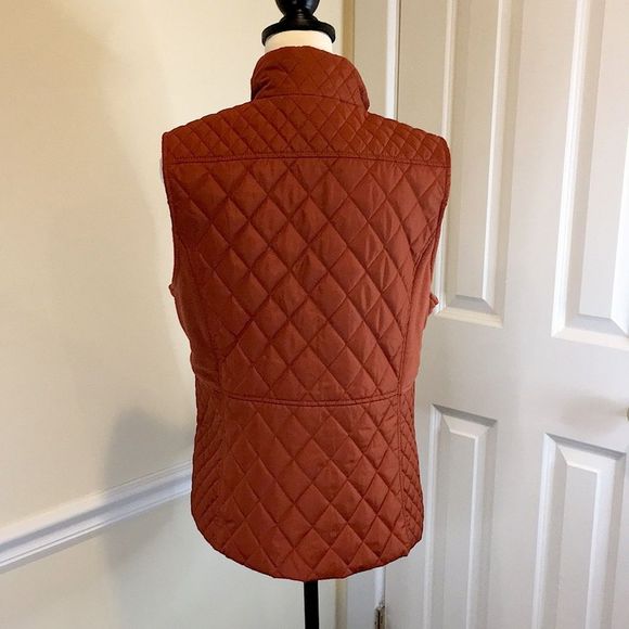 G.H. BASS Burned Orange Diamond Quilted Full Zip Vest w Hand Pockets Sz Large